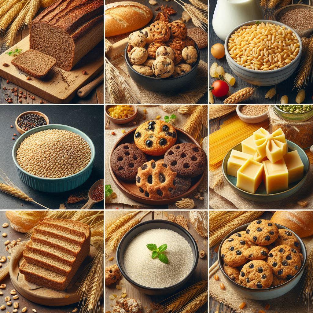 Productos alimenticios como pan, galletas, pasta y cereales donde el sorgo es el ingrediente principal (dominio público)