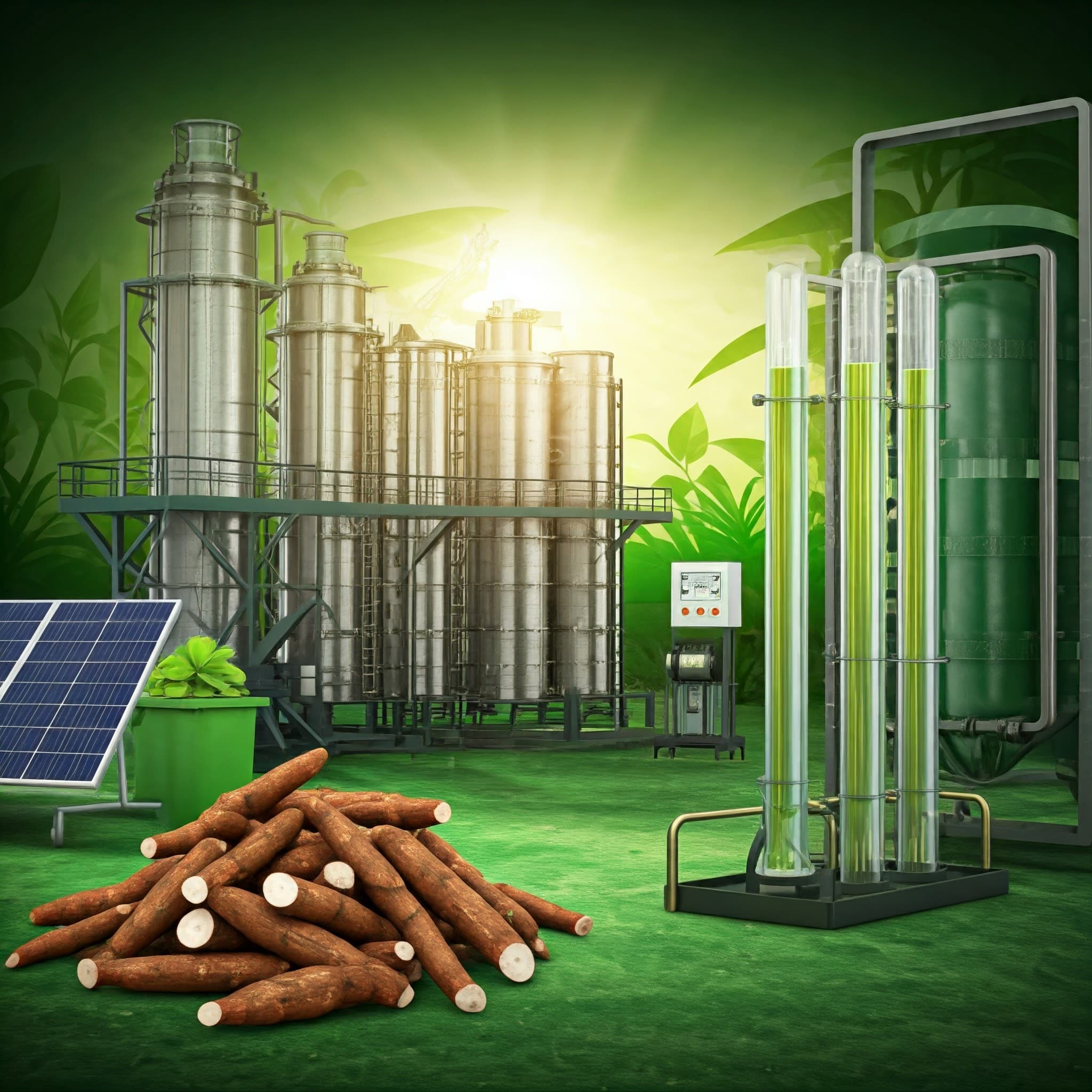 A bio-ethanol production facility where cassava are processed as the primary ingredient (AI-generated Image)