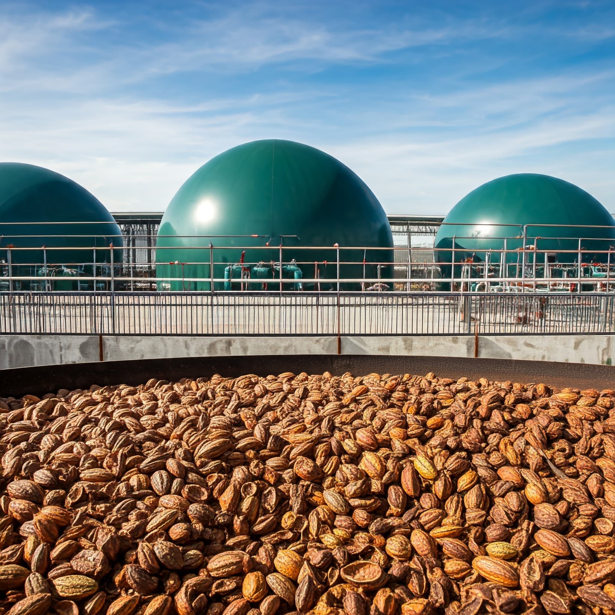 Produksi biogas dari limbah kulit polong kakao yang difermentasi (Gambar dihasilkan oleh AI)