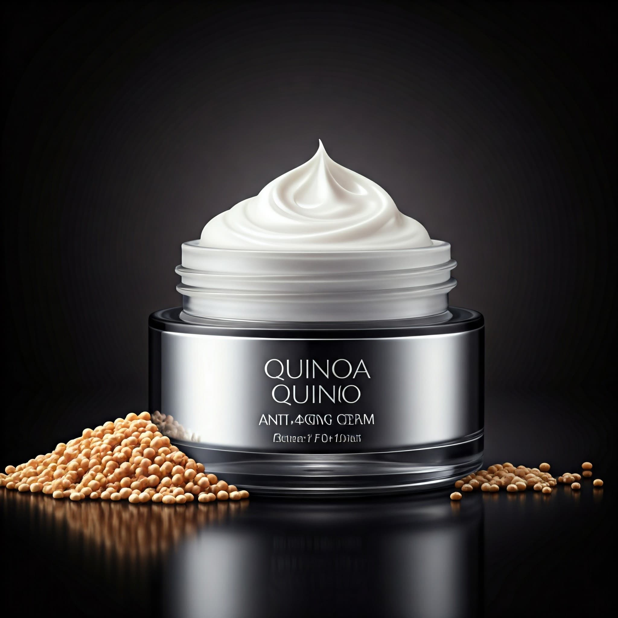 Crema anti-envejecimiento hecha con quinoa como ingrediente (imagen generada por IA)