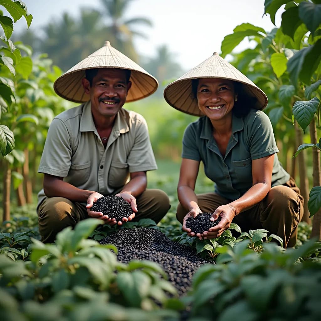 Vietnamese farmers are harvesting black peppers (AI-generated Image)