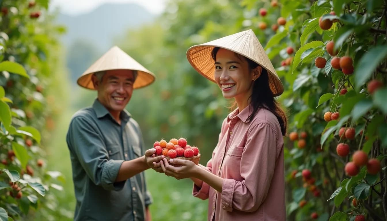 Petani Vietnam memanen leci (gambar dihasilkan oleh AI)
