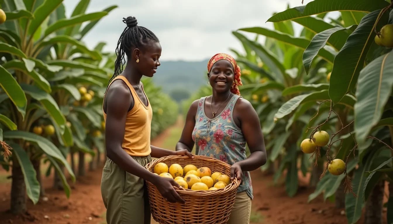 Ugandan farmers are harvesting fruits (AI-generated Image)