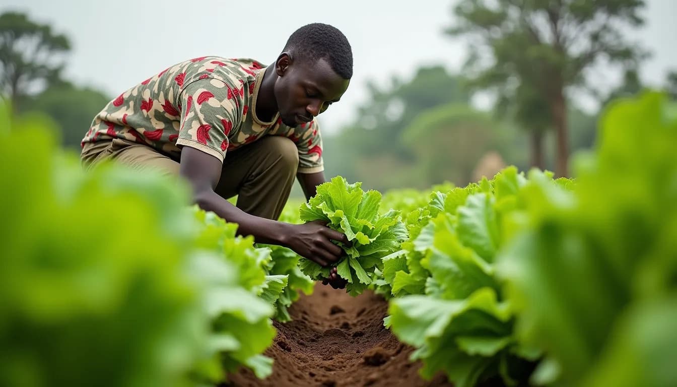 O agricultor colhe alface (imagem gerada por IA)