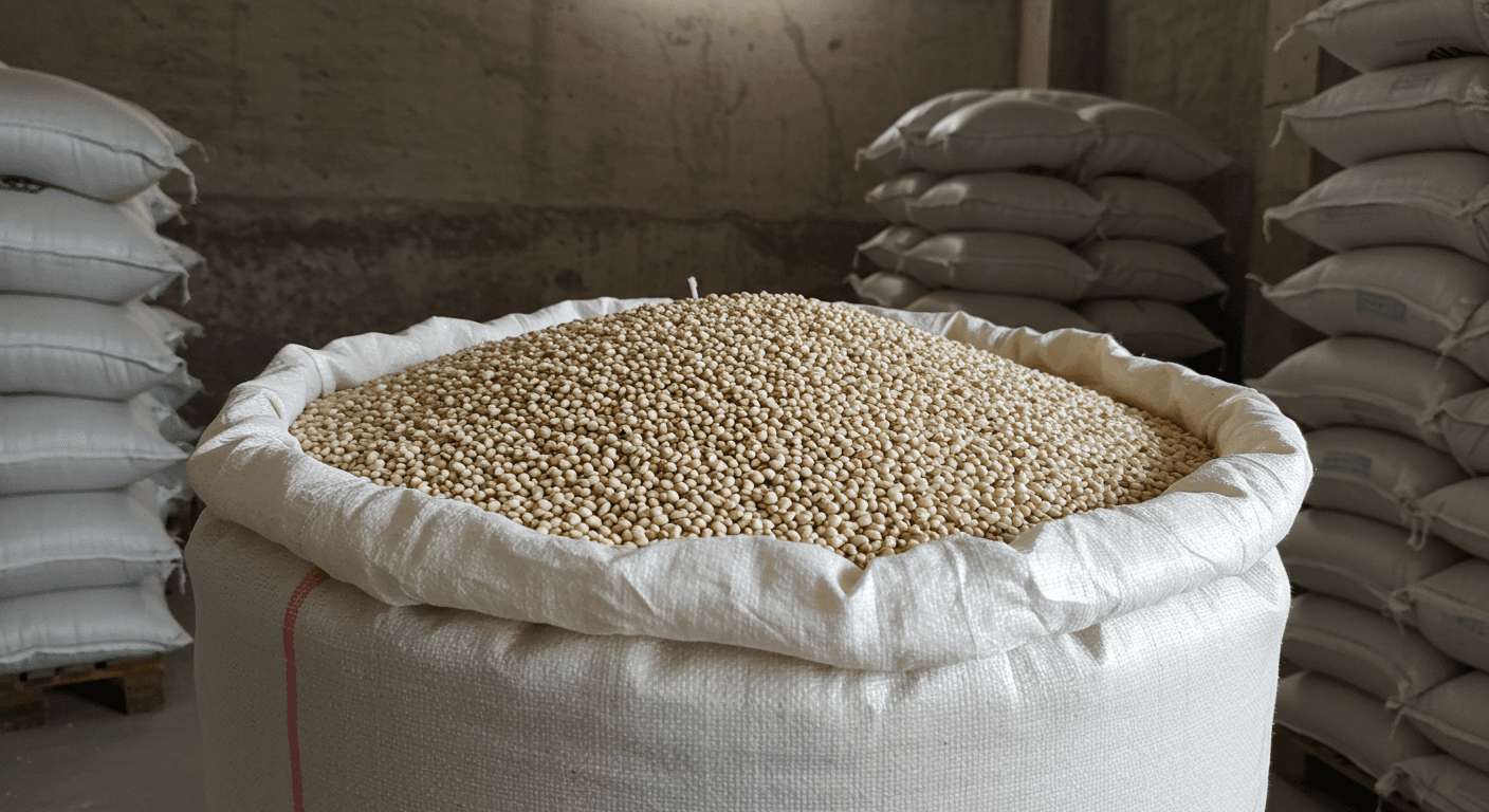 A bag of white sorghum grains (AI-generated image)
