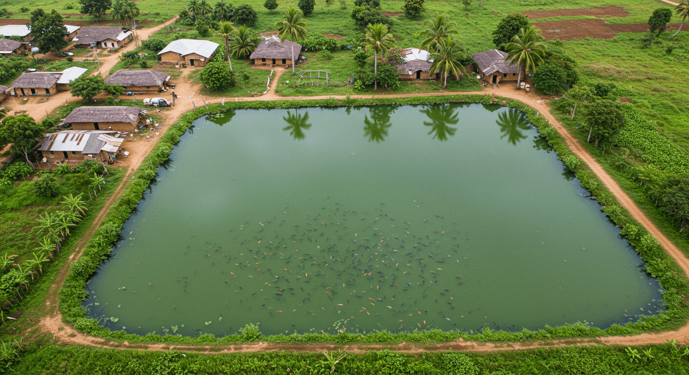 Aquaculture de tilapia au Nigeria (image générée par IA)