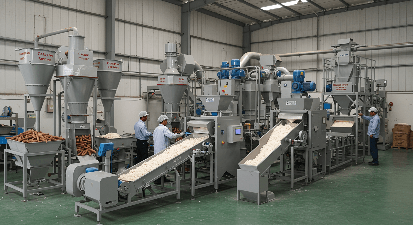 Produktionslinie für Maniokstärke (KI-generiertes Bild).