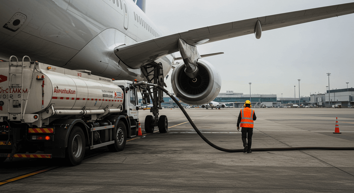 Refueling a plane with aviation-grade kerosene (AI-generated image).