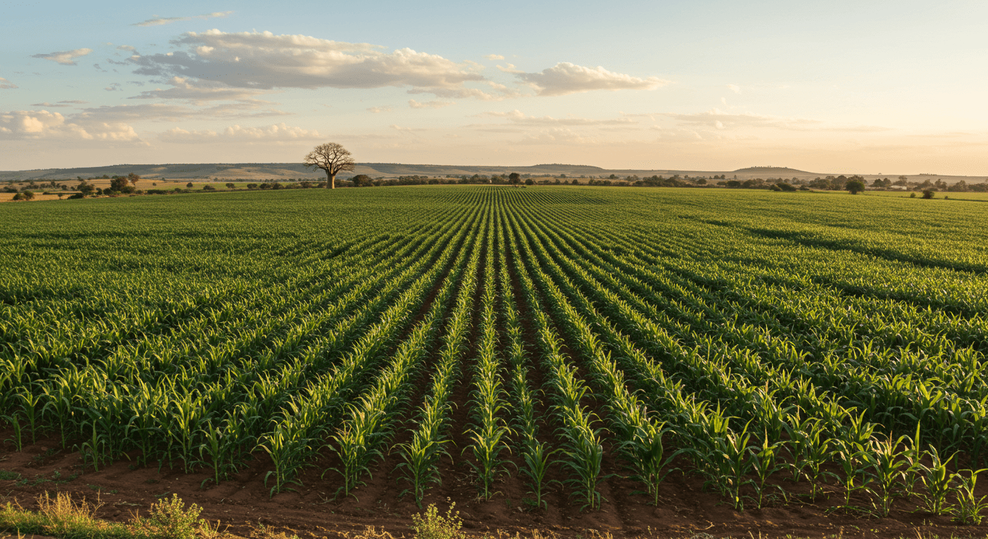 Un campo de maíz en Sudáfrica (imagen generada por IA).