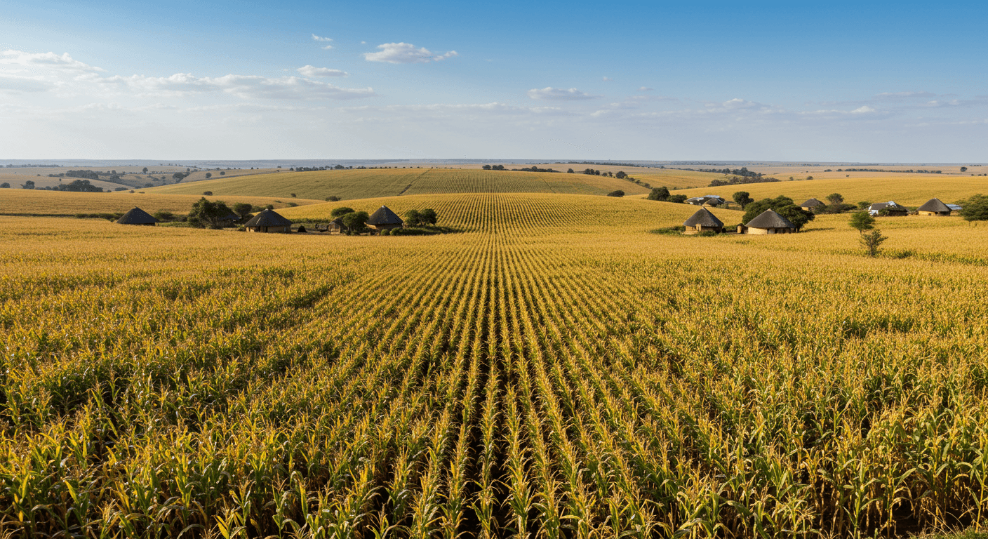 दक्षिण अफ्रीका में एक मक्का का खेत (एआई-जनित छवि)।