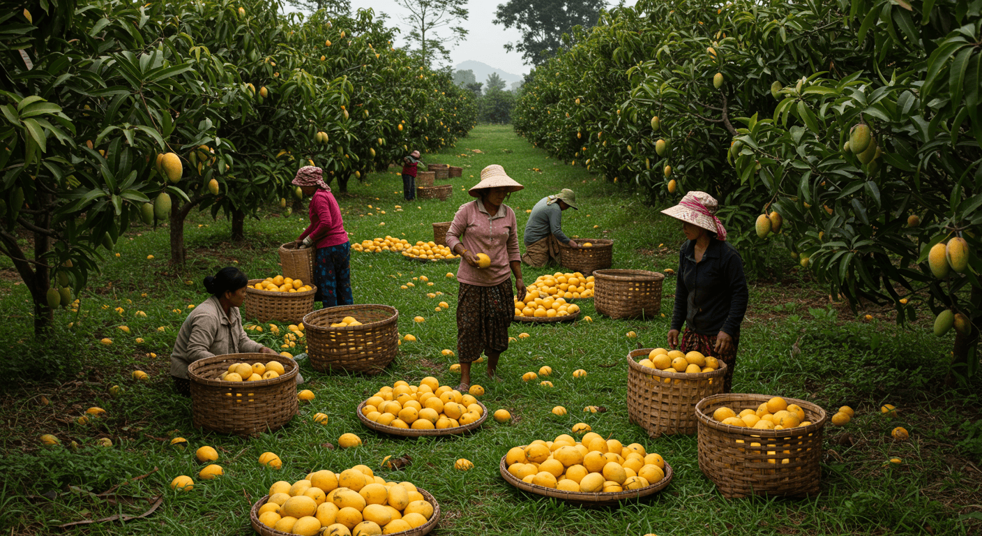 वियतनाम में आम की कटाई (AI द्वारा उत्पन्न छवि)।