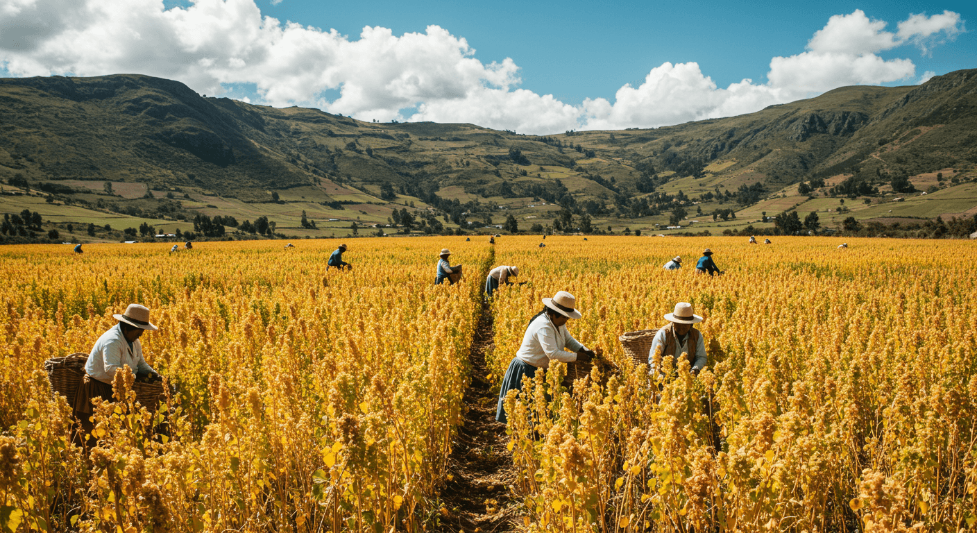 Colheita de quinoa na Bolívia (imagem gerada por IA)
