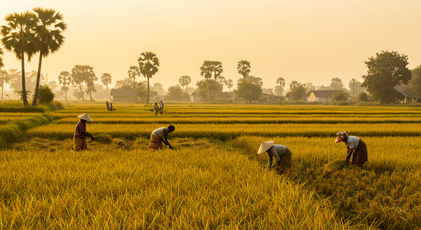 Rice harvest in India (AI-generated image).