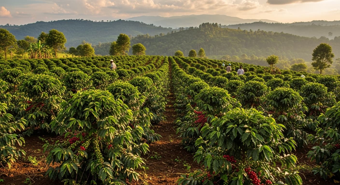 Champ de café en Ouganda (image générée par IA)