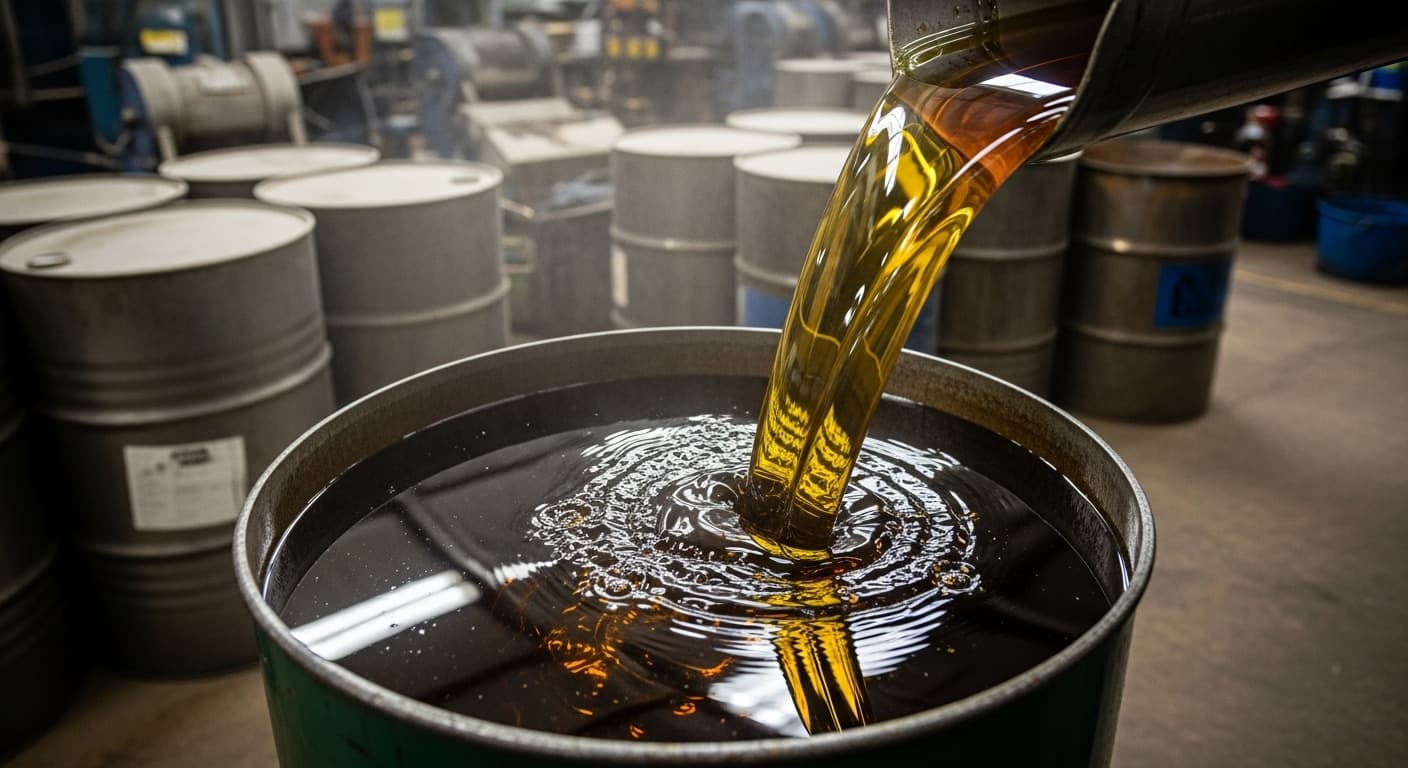 정제되지 않은 대두유가 드럼에 부어지고 있는 장면(AI 생성 이미지)