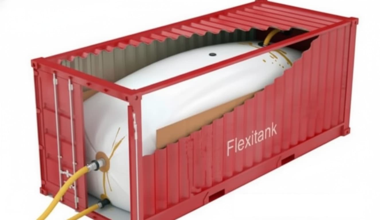 Rohes Sojaöl wird in einen 24.000-L-Flexitank gefüllt (KI-generiertes Bild)