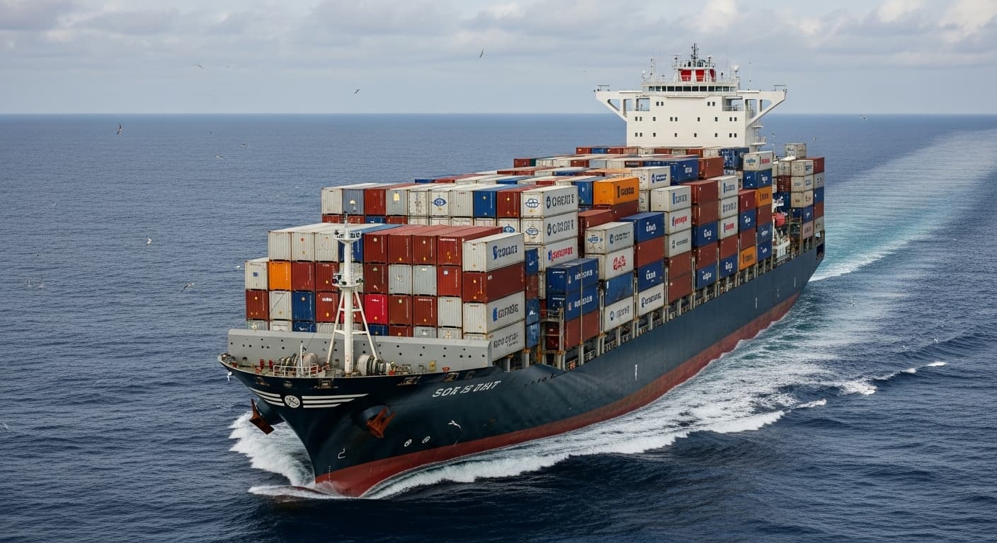 Flexitank da 24.000 L a bordo di una nave portacontenitori (immagine generata dall'IA)