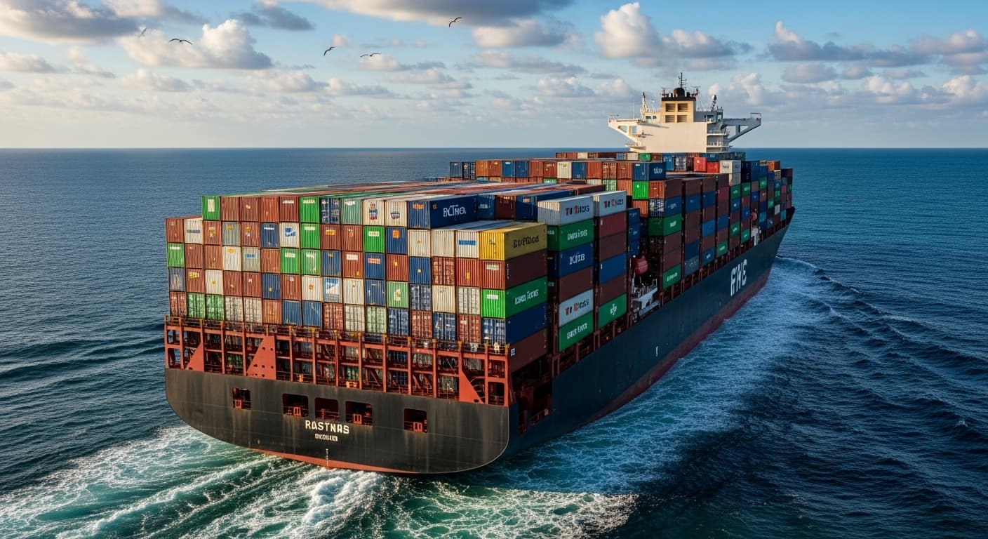 24.000-L-Flexitanks an Bord eines Containerschiffs (KI-generiertes Bild)