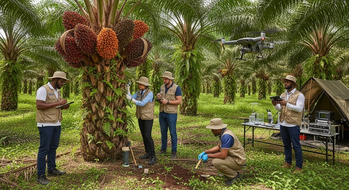 Des chercheurs nigérians mènent des recherches pour améliorer le rendement de l'huile de palme (image générée par l'IA).