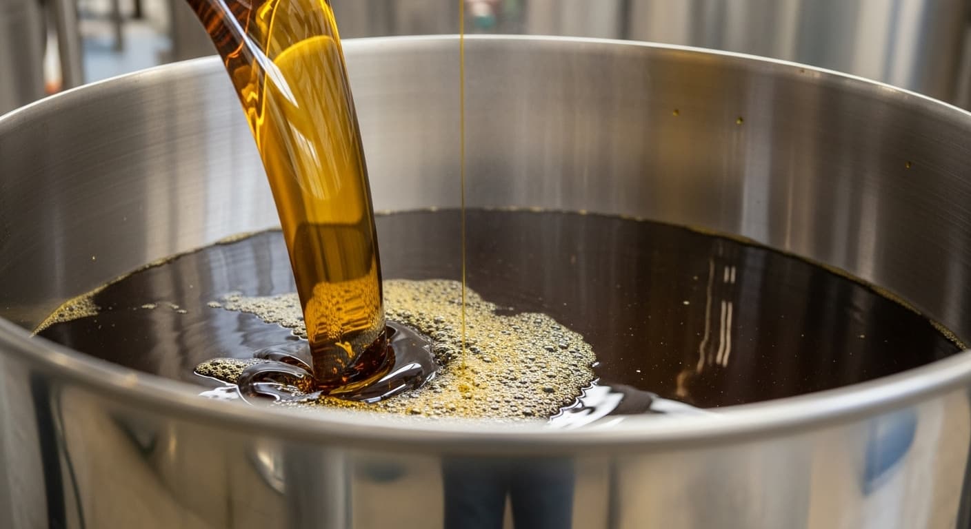 Olio di girasole grezzo versato in un fusto in acciaio inossidabile (immagine generata dall’IA)