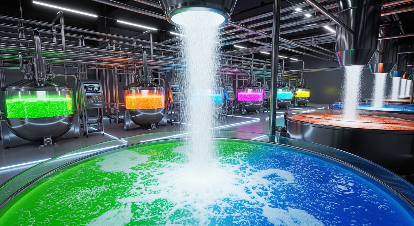 에너지 음료 생산에서 ICUMSA 45 설탕의 적용 (AI 생성 이미지).