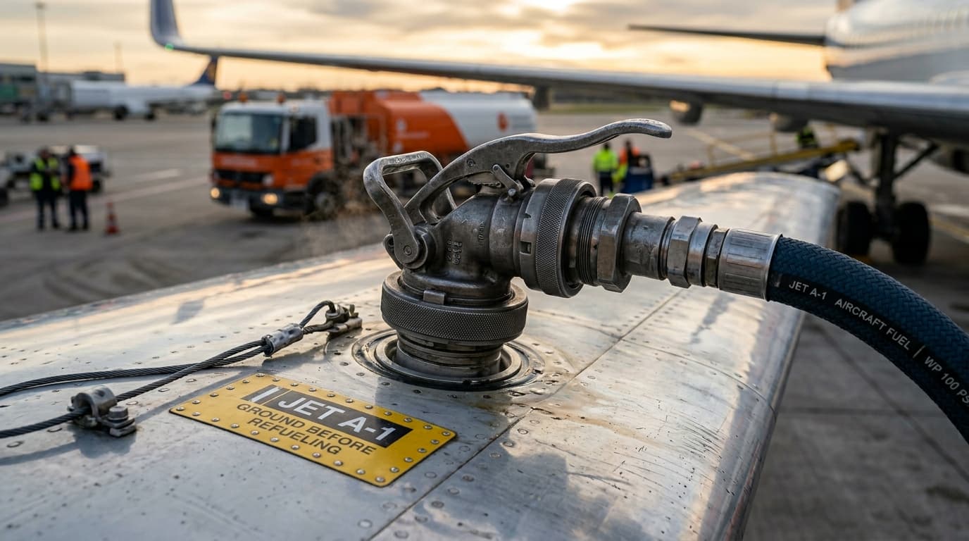Carburant Jet A1 pompé dans l'aile d'un avion commercial (image générée par IA)