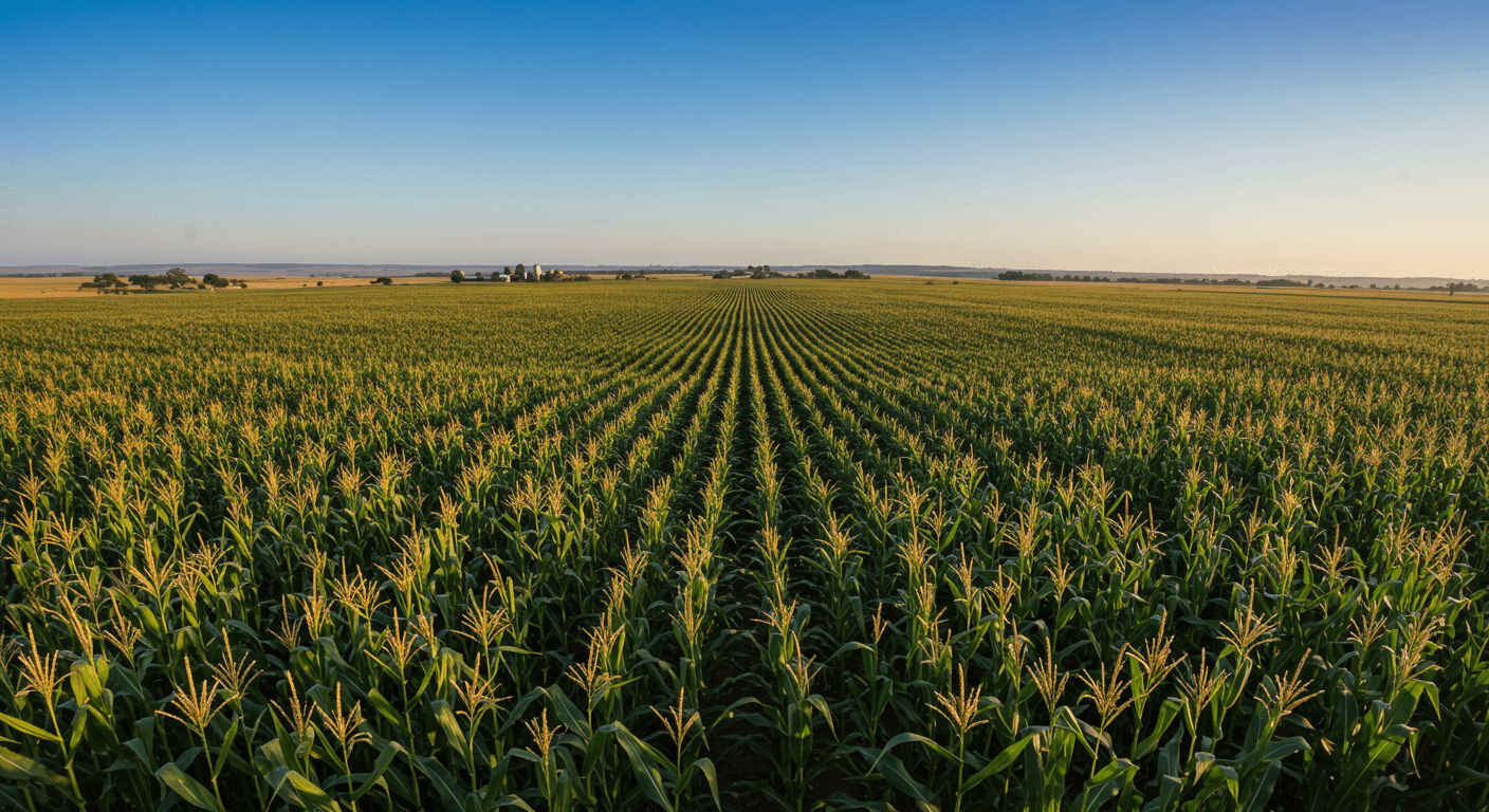 حقل ذرة في جنوب أفريقيا (صورة مُنشأة بواسطة الذكاء الاصطناعي).