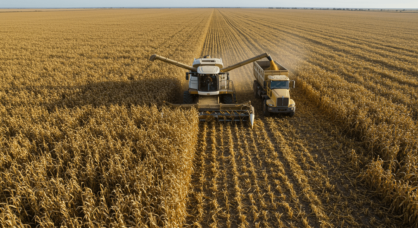 حصاد الذرة في الأرجنتين (صورة مولَّدة بواسطة الذكاء الاصطناعي)